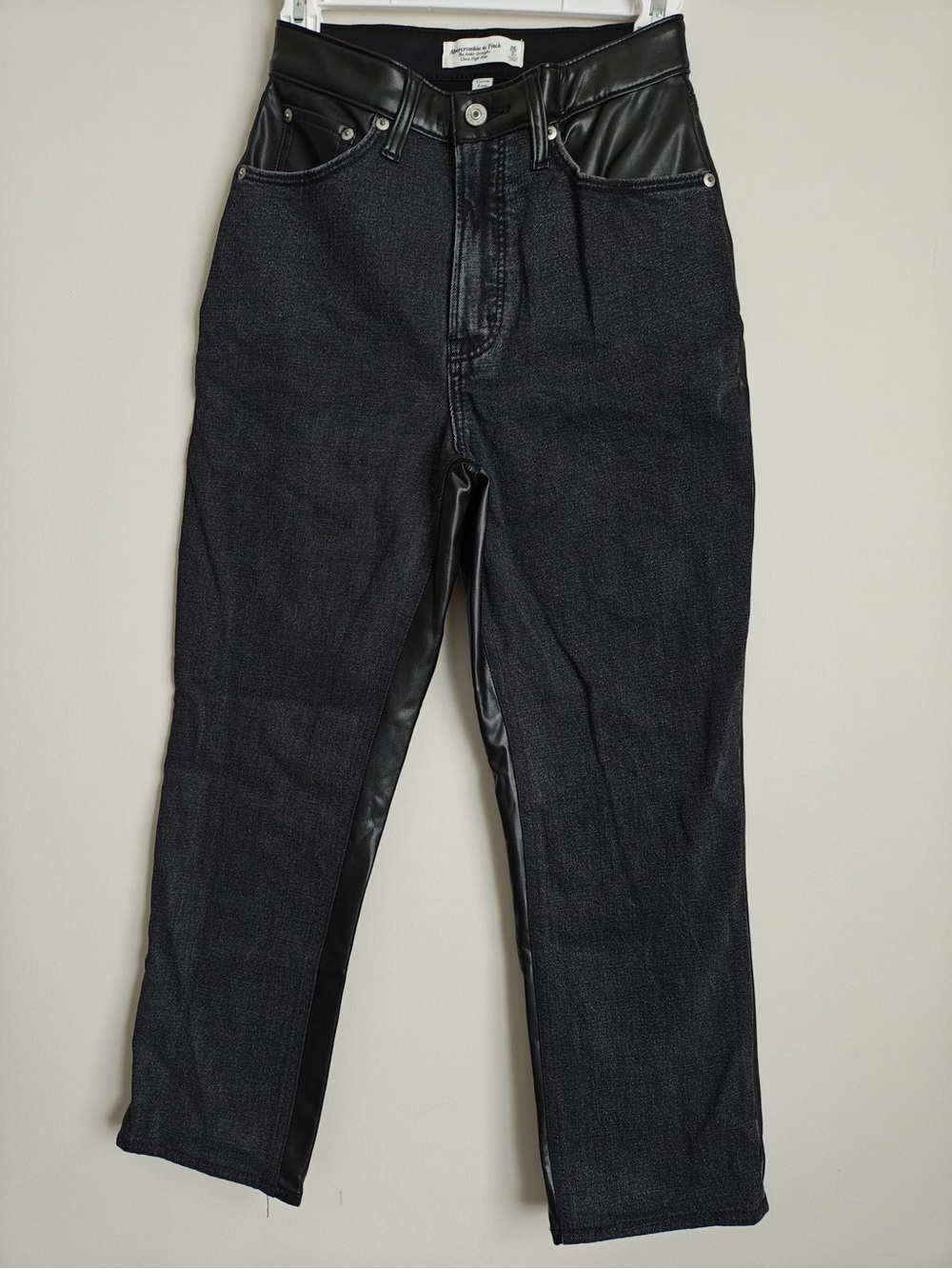 Abercrombie & Fitch Black Faux Leather Straight-Leg Jeans
